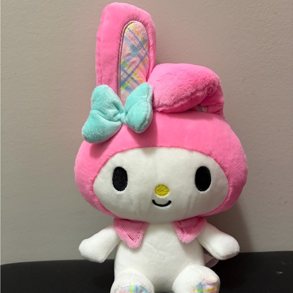 Sanrio My Melody Plush Bunny in Pink with Mint Bow